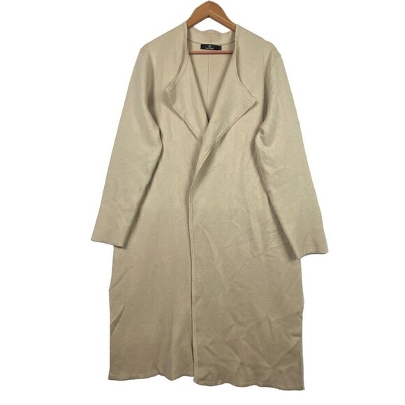 Lillusory Womens Long Sleeve Open Duster Cardigan Coatigan Sz L Beige Oversized - Picture 2 of 11